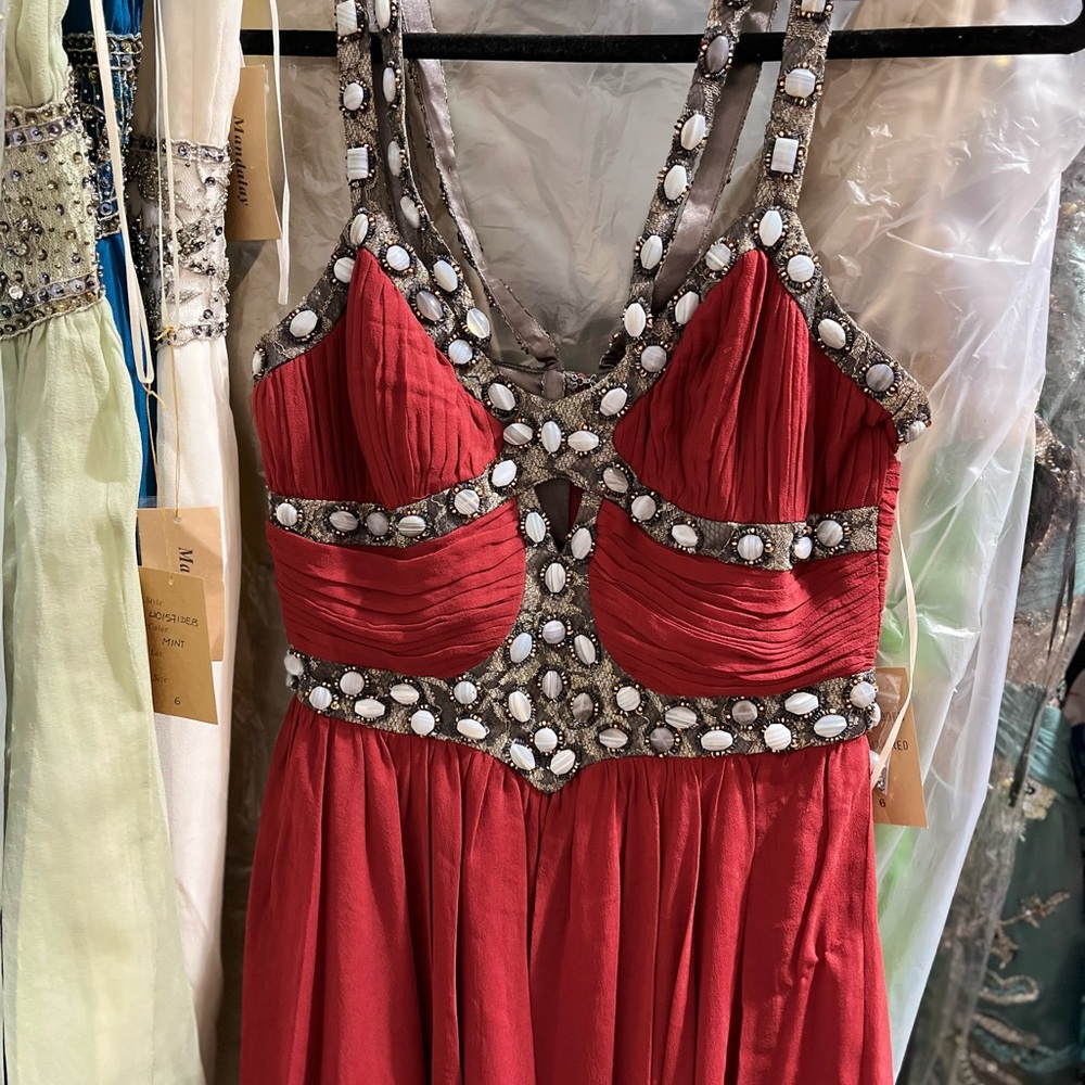 Glamorous Red Embellished Evening Gown